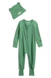Bella Tunno Babies'  Rib One-piece & Hat Set In Green
