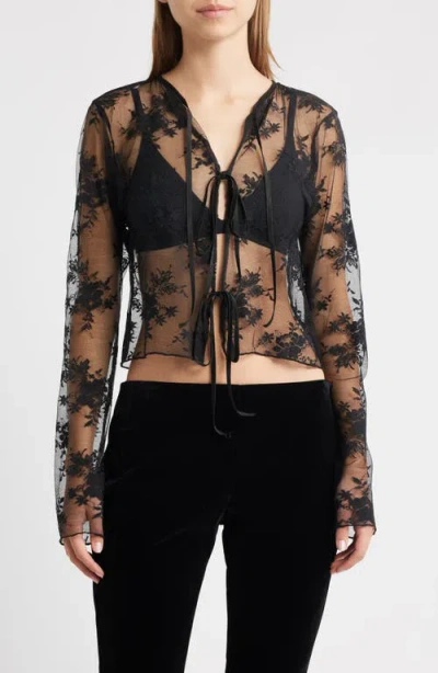 Bella Venice Camille Velvet Trim Sheer Crop Top In Black