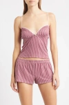 Bella Venice Gigi Stripe Lace Trim Crop Camisole In Pink