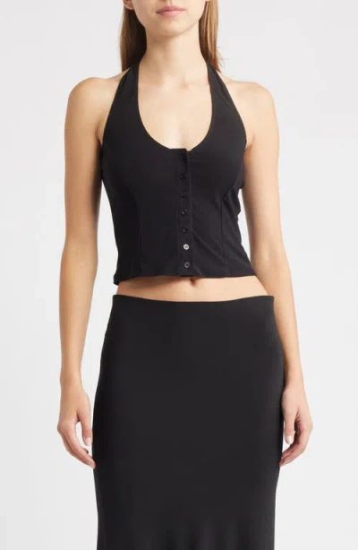 Bella Venice Mia Halter Crop Top In Black