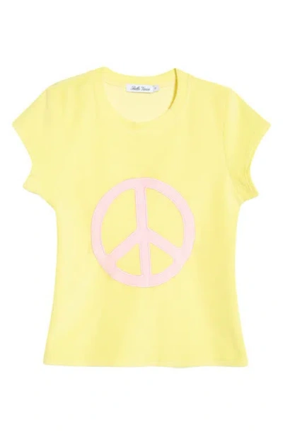 Bella Venice Peace Graphic Velour Crop T-shirt In Yellow