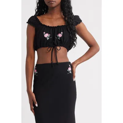 Bella Venice Rose Embroidered Crop Top In Black