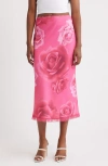 Bella Venice Roxy Rose Print Midi Skirt In Pink