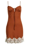 Bella Venice Taylah Lace Trim Mini Slipdress In Brown