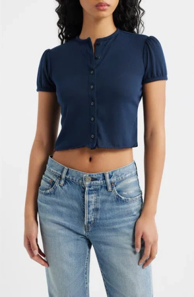 Bella Venice The Boni Short Sleeve Button-up Top In Blue