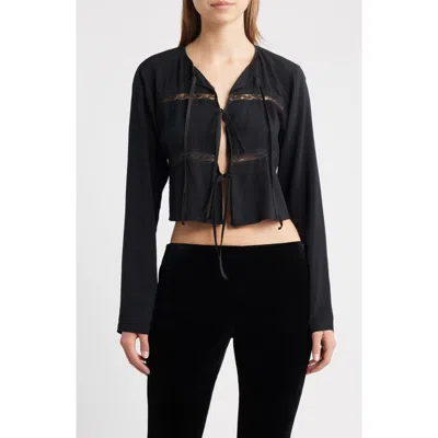 Bella Venice The Camille Lace Inset Tie Front Top In Black