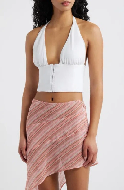 Bella Venice The Coco Plunge Neck Halter Crop Top In White