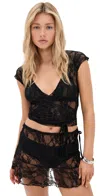 Bella Venice Sheer Lace Wrap Top In Black