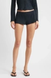 Bella Venice The Luna Low Rise Rib Cashmere Blend Shorts In Blue