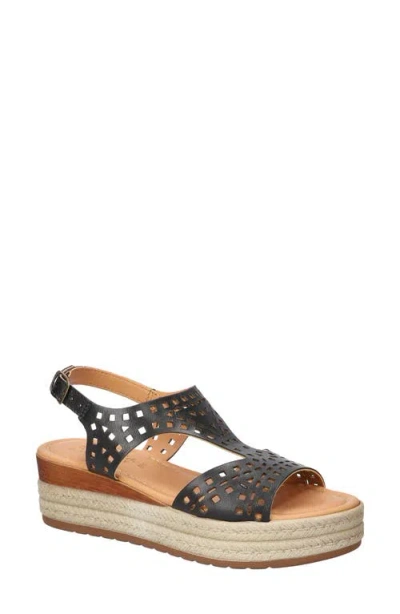 Bella Vita Ann-italy Perforated Wedge Sandal In Black Italian Leather