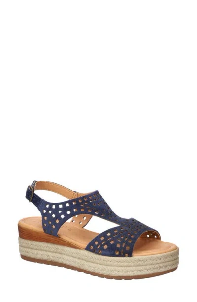 Bella Vita Ann-italy Perforated Wedge Sandal In Navy Suede Leather