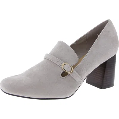 Bella Vita Ashton Womens Buckle Leather Loafer Heels In White