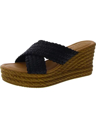 Bella Vita Geo-italy Womens Faux Leather Braided Wedge Sandals In Black