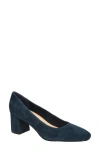 Bella Vita Jillian Womens Solid Leather Block Heels In Navy Kidsuede Leather