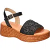 Bella Vita Kea Espadrille Wedge Sandal In Black Floral Raffia-leather