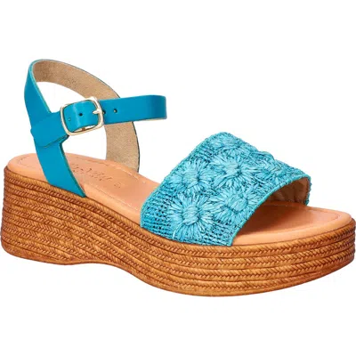Bella Vita Kea Espadrille Wedge Sandal In Denim Floral Raffia-leather