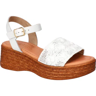 Bella Vita Kea Espadrille Wedge Sandal In White Floral Raffia-leather