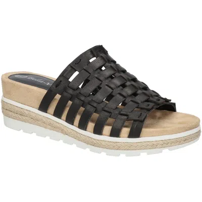Bella Vita Oaklynn Womens Leather Slip On Wedge Sandals In Black