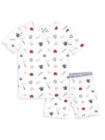 Bellabu Bear Baby Girl's, Little Girl's & Girl's Baseball Pajama Shorts Set In White