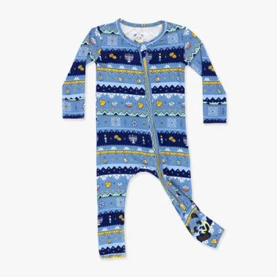 Bellabu Bear Kids'  Baby Hanukkah Fair Isle Convertible Footie In Blue
