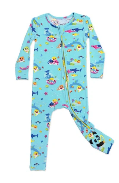 Bellabu Bear Baby Shark Fitted Convertible One-piece Pajamas In Blue