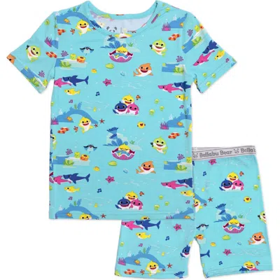 Bellabu Bear Baby Shark Kids 2-piece Short Sleeve & Shorts Pajama Set In Blue
