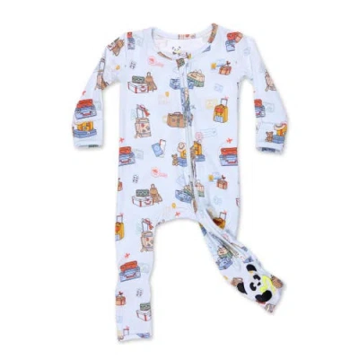 Bellabu Bear Kids'  Baby Vintage Suitcases Convertible Footie In Blue