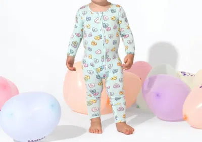 Bellabu Bear Kids' Bamboo Convertible Footie In Valentine's Candy Hearts Blue In Green