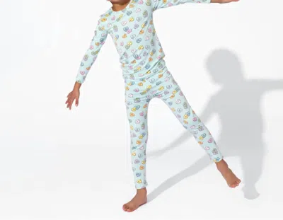 Bellabu Bear Kids' Bamboo Pajamas In Valentine's Candy Hearts Blue