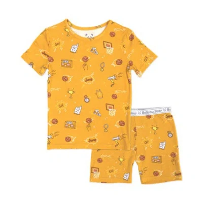 Bellabu Bear Basketball Kids 2-piece Short Sleeve & Shorts Pajama Set In Yellow
