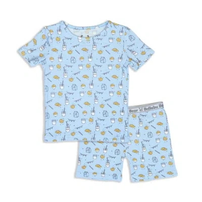 Bellabu Bear Blue Milk & Cookies Kids 2-piece Short Sleeve & Shorts Pajama Set