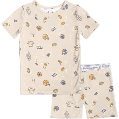 Bellabu Bear Football Kids 2-piece Short Sleeve & Shorts Pajama Set In Neutral