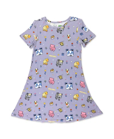 Bellabu Bear Kids' Girls' Minecraft Pixel Pals Short Sleeve Dress In Purple