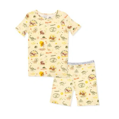 Bellabu Bear Jurassic Park Origins Kids 2-piece Short Sleeve & Shorts Pajama Set In Yellow
