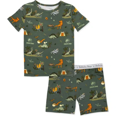 Bellabu Bear Jurassic Park Safari Kids 2-piece Short Sleeve & Shorts Pajama Set In Gray