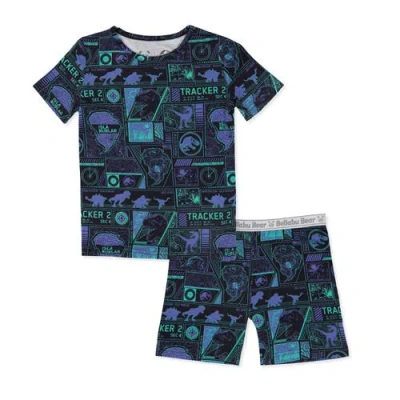 Bellabu Bear Jurassic Park Tracker Kids 2-piece Short Sleeve & Shorts Pajama Set In Purple