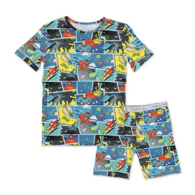 Bellabu Bear Justice League Hero Kids 2-piece Short Sleeve & Shorts Pajama Set In Multi