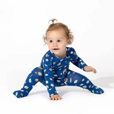 Bellabu Bear Kid's Bamboo Convertible Footie In Blue/ Hanukkah Cookies