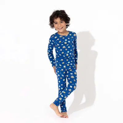 Bellabu Bear Kid's Bamboo Pajama Set In Blue/hanukkah Cookies