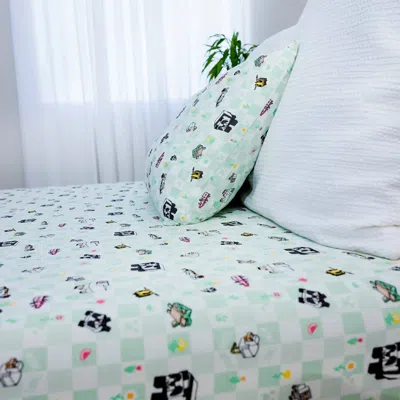 Bellabu Bear Kid's Minecraft Sleep Repeat Bamboo Twin Sheet Set In Green