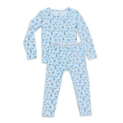 Bellabu Bear Kids' Blue Milk & Cookies Set Of 2 Piece Pajamas