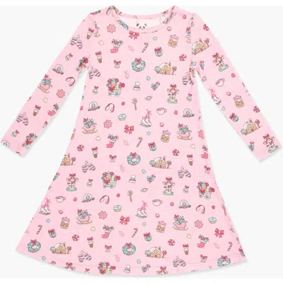 Bellabu Bear Kids' Candy Cane Lane Long Sleeve Dress In Pink