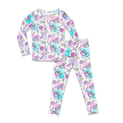 Bellabu Bear Kids' Comic Purple Set Of 2 Piece Pajamas