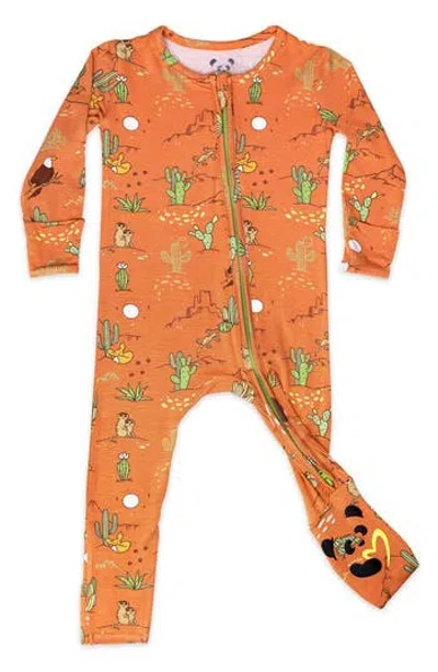 Bellabu Bear Kids' Desert Fitted One-piece Convertible Pajamas In Orange