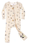 Bellabu Bear Kids' Football Fitted Convertible One-piece Pajamas In Beige