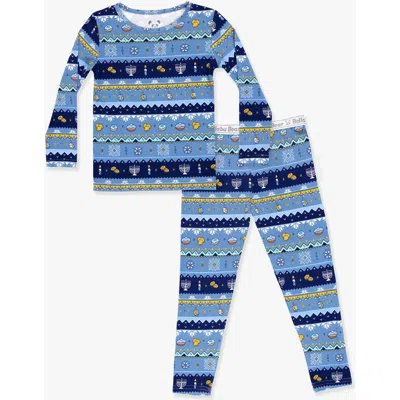 Bellabu Bear Kids' Hanukkah Fair Isle Set Of 2 Piece Pajamas In Blue
