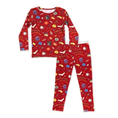 Bellabu Bear Kids' Hogwarts Express Set Of 2 Piece Pajamas In Red