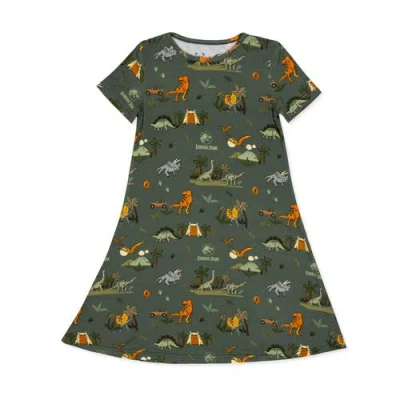 Bellabu Bear Babies'  Kids' Jurassic Park Safari Short Sleeve Dress In Green
