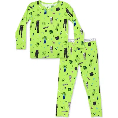 Bellabu Bear Kids' Minecraft Mob Squad Set Of 2 Piece Pajamas In Green