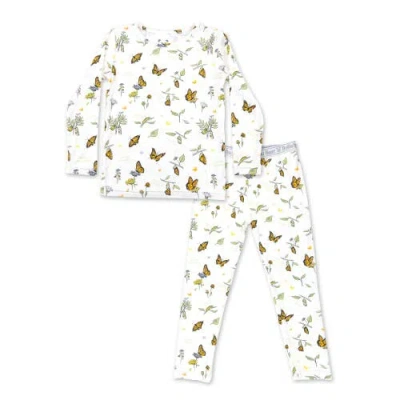 Bellabu Bear Kids' Monarch Butterfly Set Of 2 Piece Pajamas In White